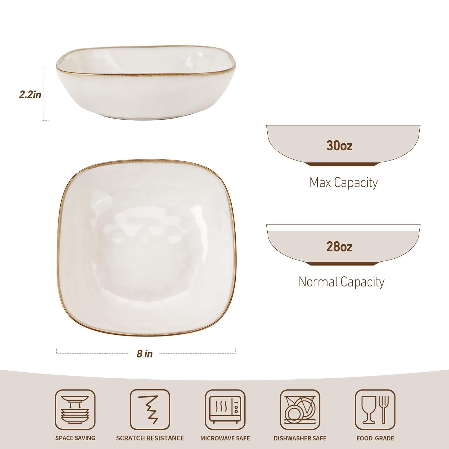 Famiware 8'' Stoneware Large Square Pasta Bowl (Set of 4)