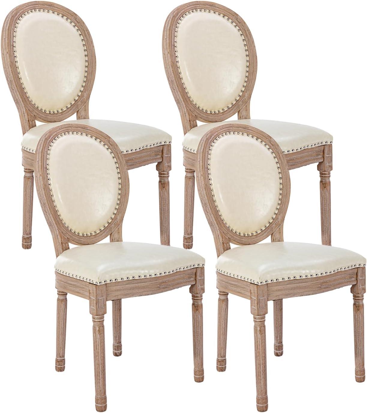 Sumdeal French Dining Chairs Set, Upholstered Vintage Farmhouse Chair,Mid Century Fabric Chair with Solid rubberwood Leg for Dining Room Bedroom Kitchen Restaurant