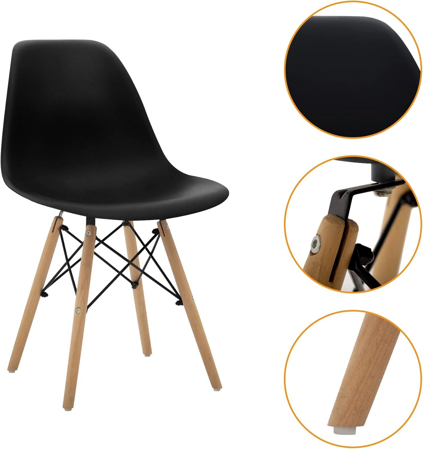 Black Ergonomic Plastic Side Chairs with Wooden Legs, Set of 4