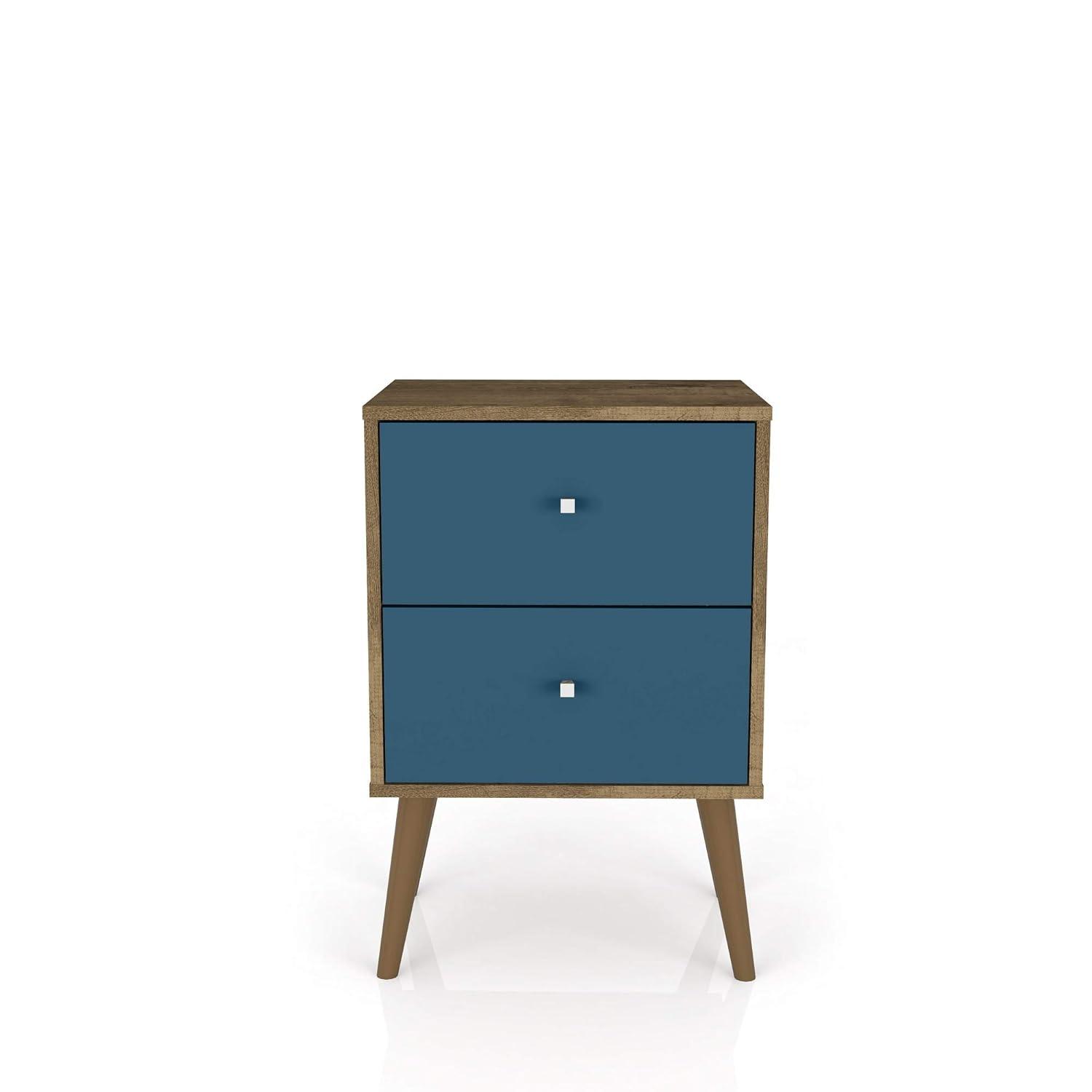 Liberty 2.0 Mid Century Modern Nightstand Rustic Brown/Aqua Blue - Manhattan Comfort