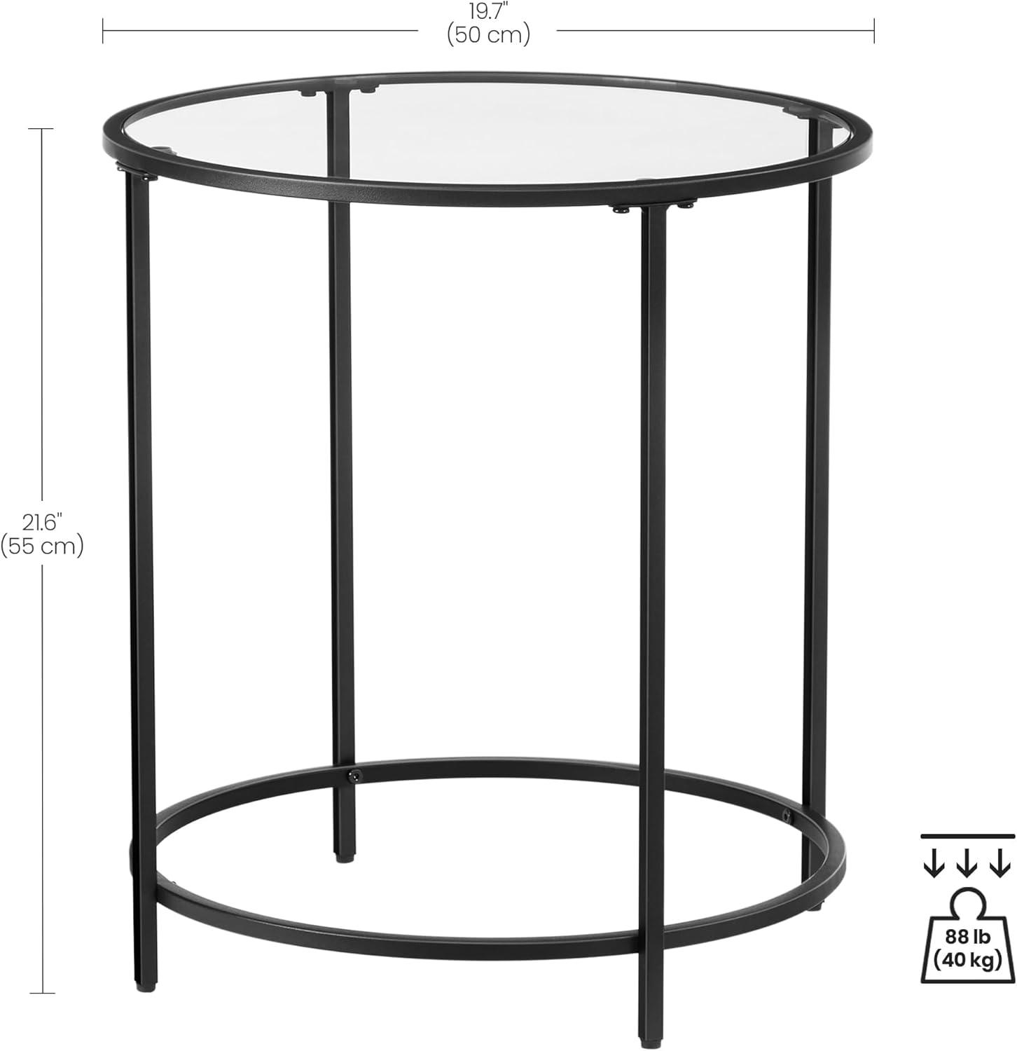 Black Round Metal and Glass Side Tables, Set of 2