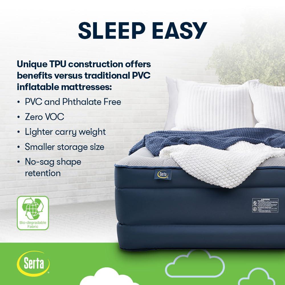 Queen Blue and Gray Raised Air Mattress with Built-in Pump