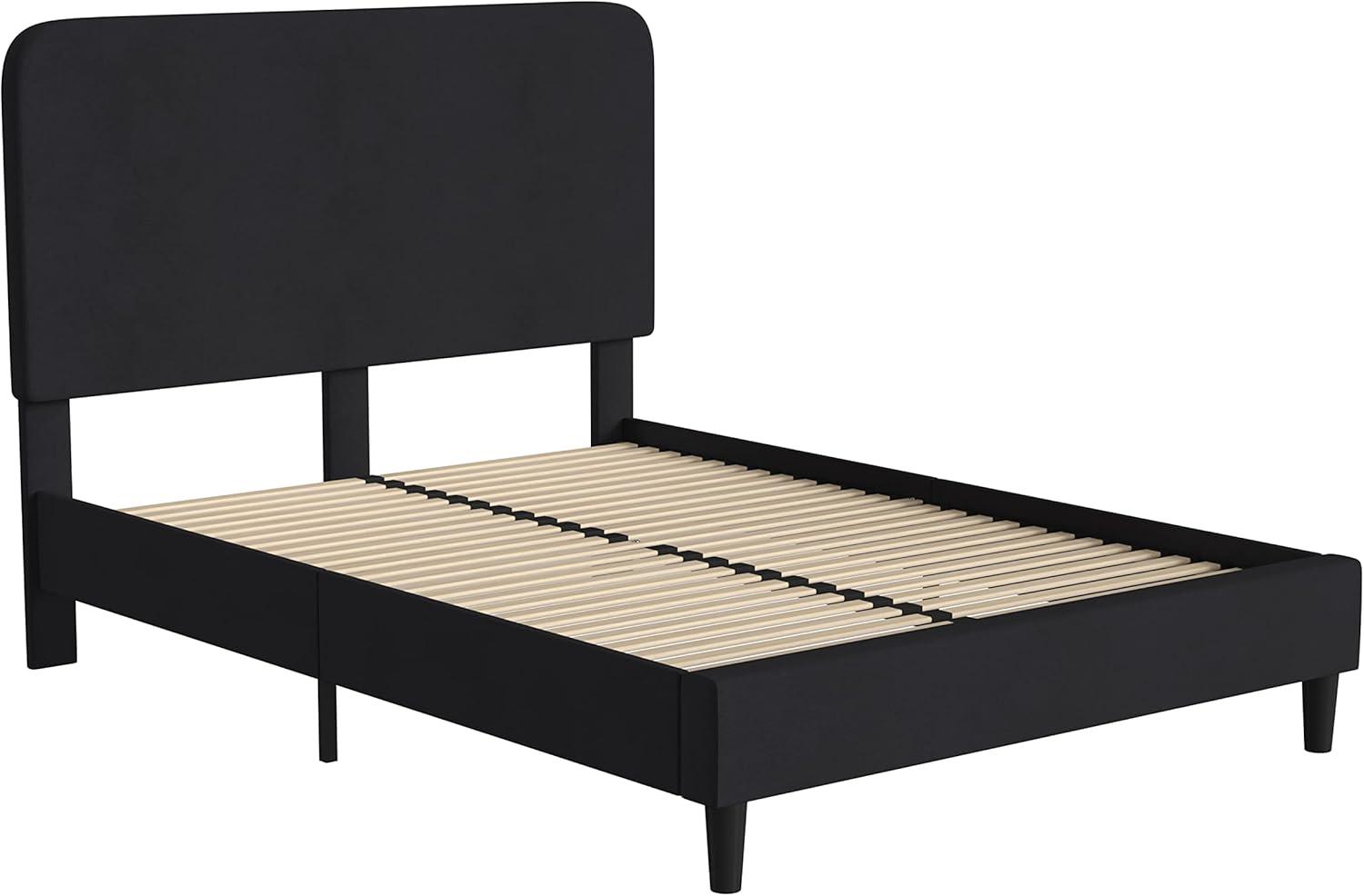 Flash Furniture Addison Charcoal Queen Fabric Upholstered Platform Bed - Headboard with Rounded Edges - No Box Spring or Foundation Needed