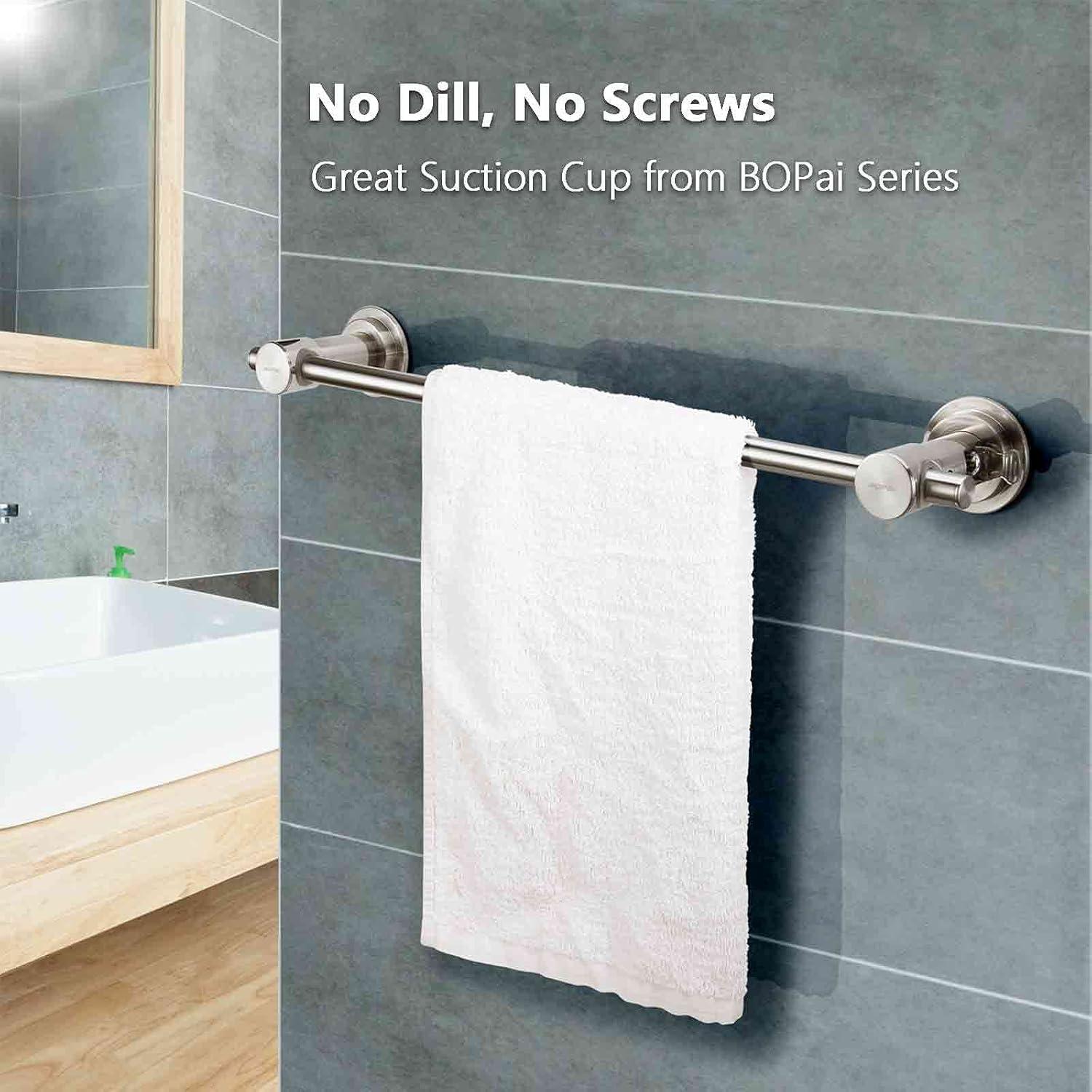 Brushed Nickel 24-Inch Wall Mounted Suction Towel Bar