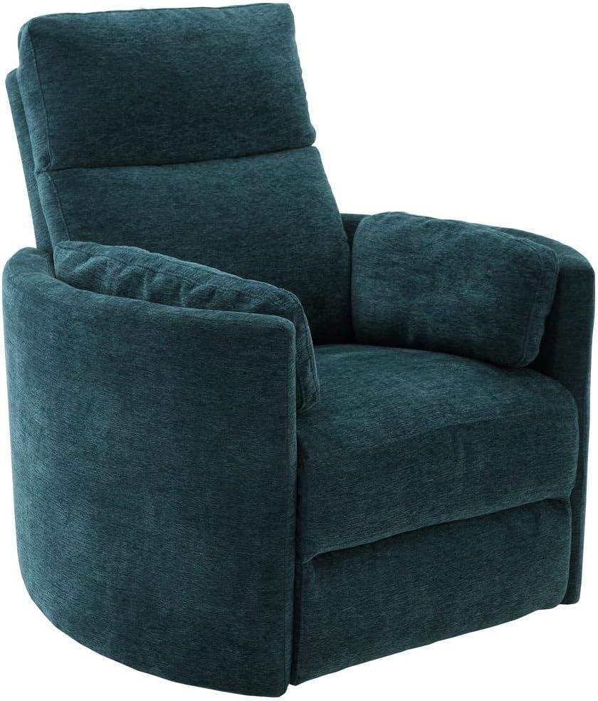 Contemporary Peacock Blue Leather Swivel Recliner Chair