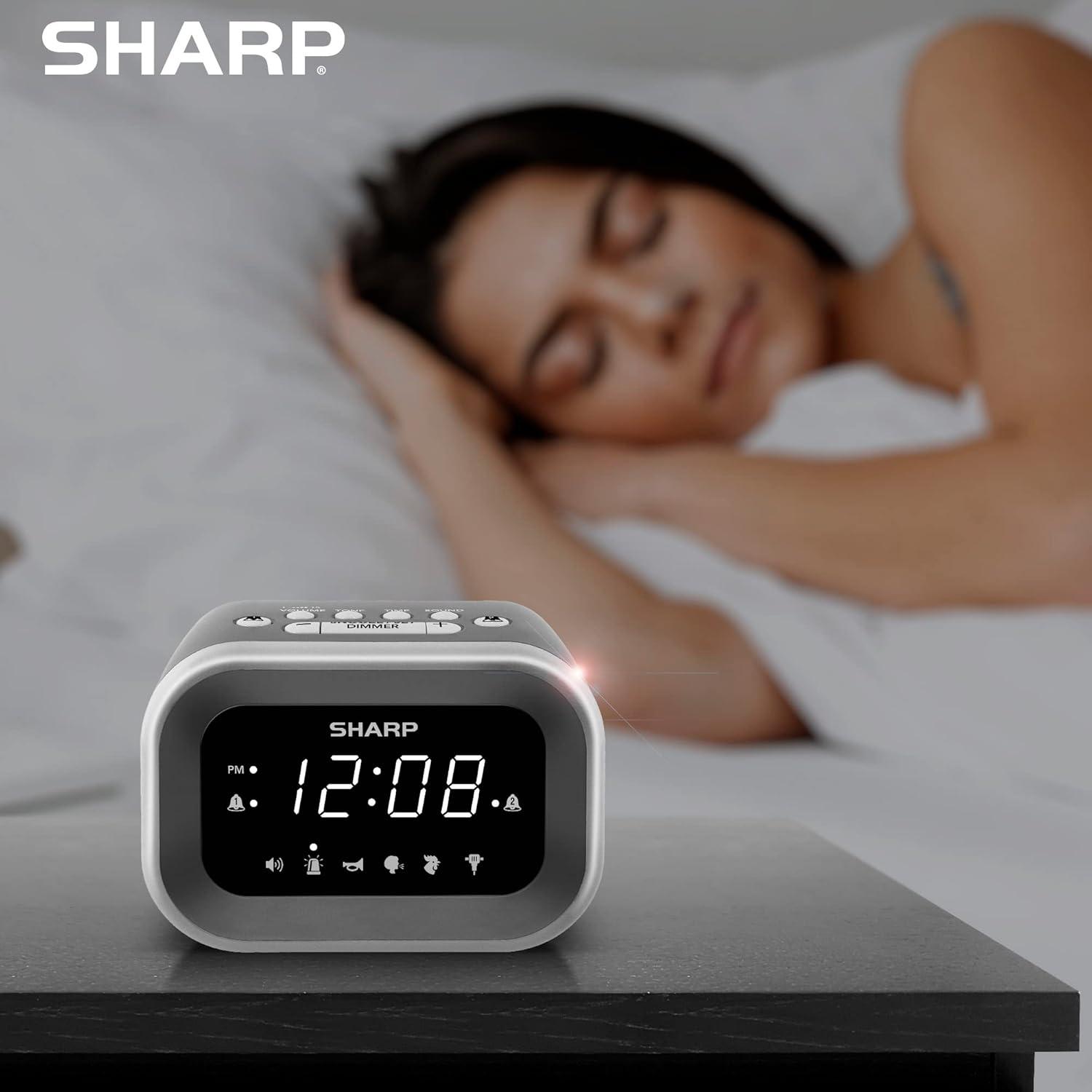 Sharp Super Loud Alarm Clock for Heavy Sleepers, 6 Extremely Loud Wake Up Sounds - up to 115db Volume