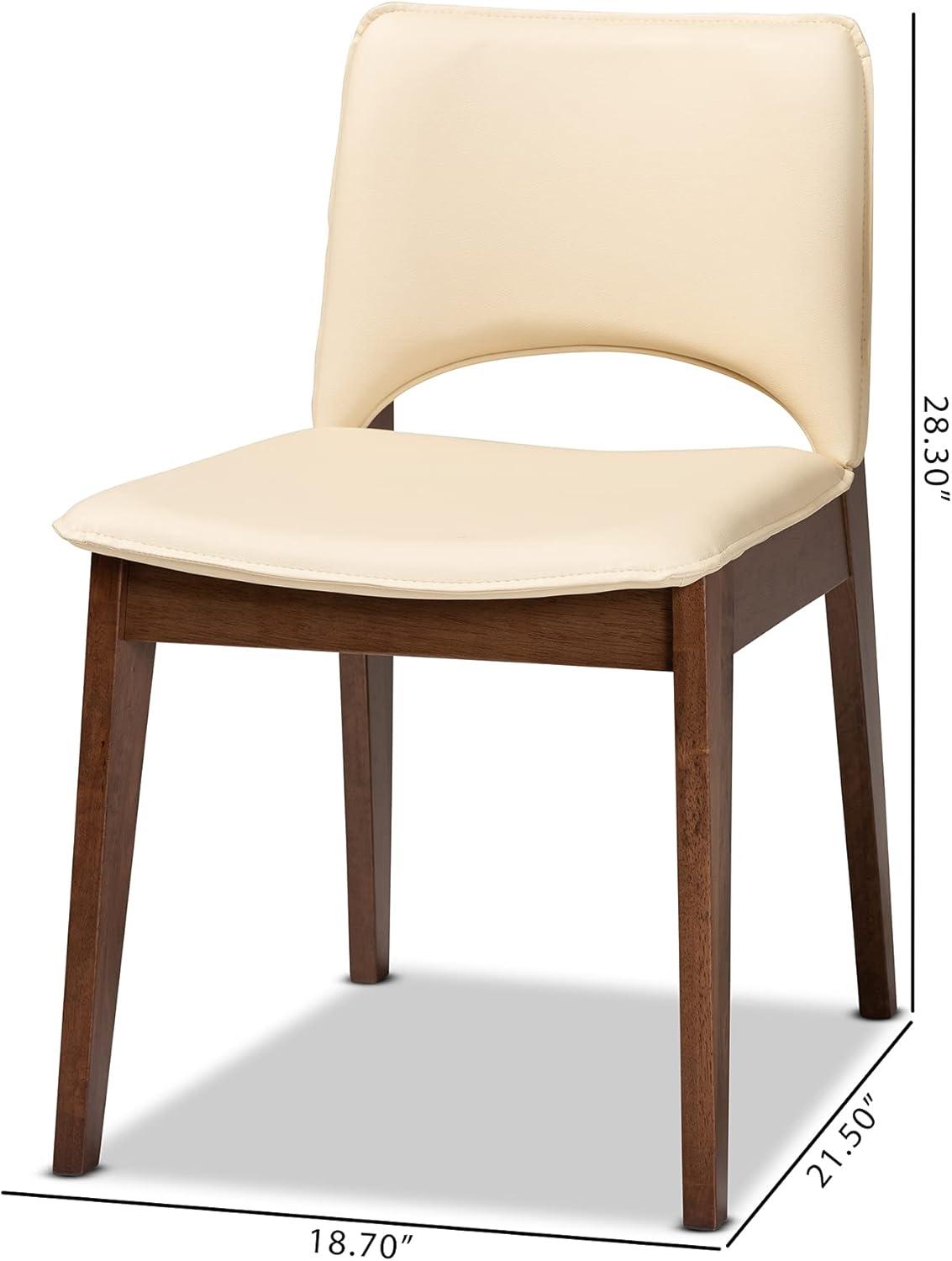 Beige Faux Leather Upholstered Dining Chairs with Walnut Wood Frame