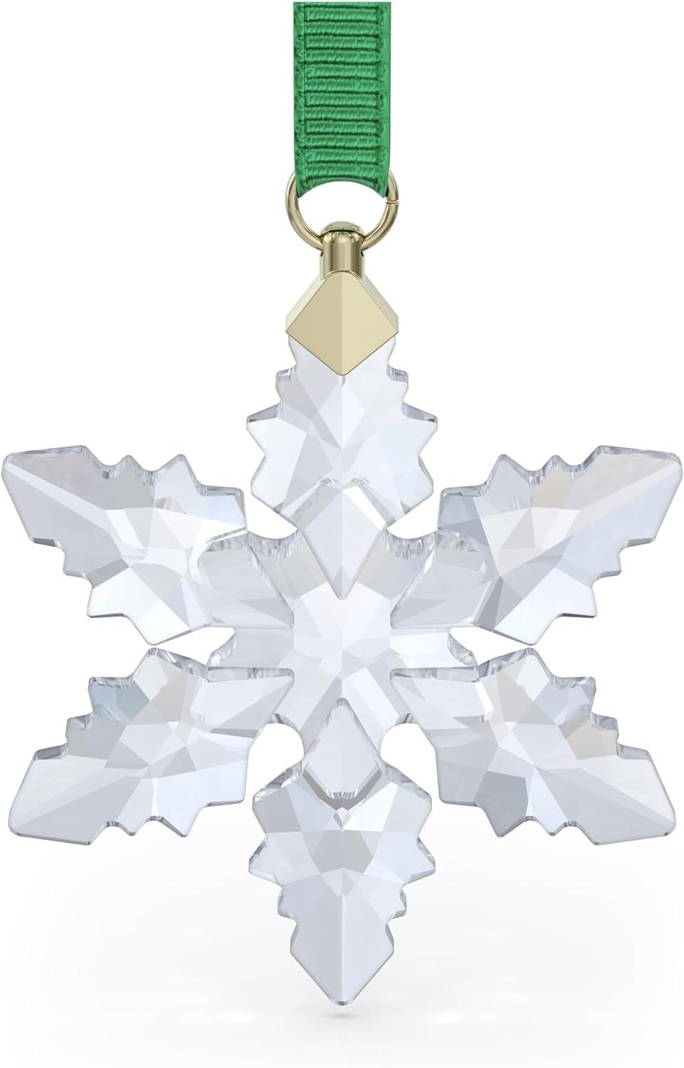 2024 Clear Crystal Snowflake Ornament with Green Ribbon