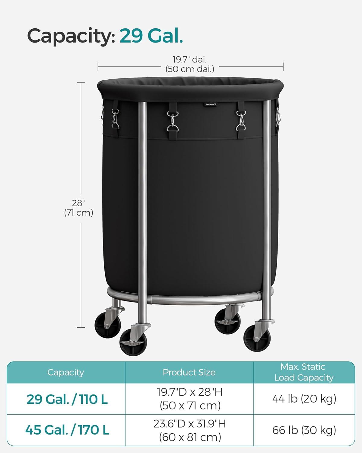 Black and Silver Steel Frame Laundry Hamper with Wheels