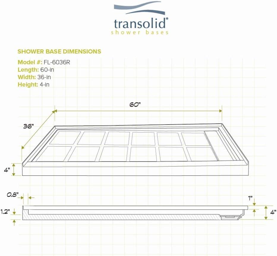 36'' W 60'' D Rectangular Single Shower Base