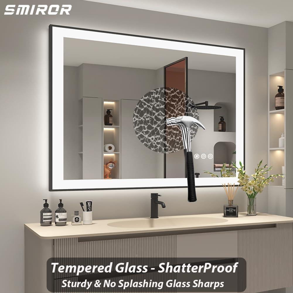 Aevar Super Bright Front & Back LED Lighted Anti-Fog Aluminum Alloy Framed Tempered Glass Bathroom/Vanity Mirror with ETL & 3-Year Warranty