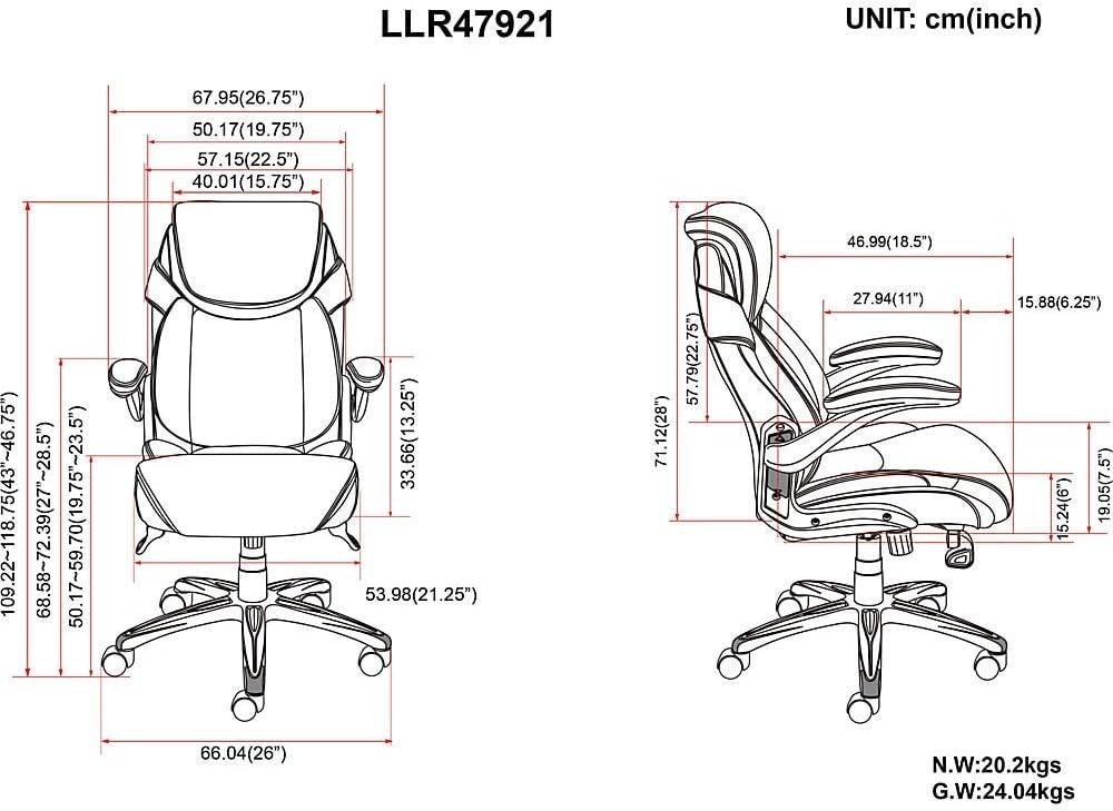 Lorell Wellness by Design Executive Chair 5-star Base - Black - Bonded Leather - 22.50" Seat Width x 18.50" Seat Depth - 30" Width x 27.8" Depth x 46.8" Height - 1 Each