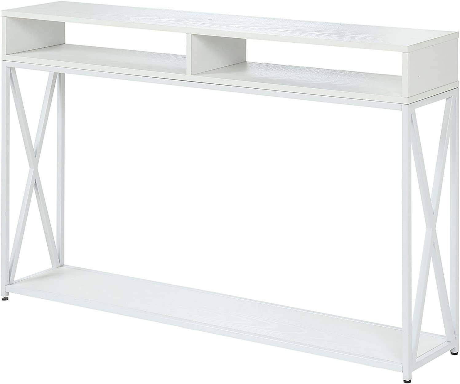 Tucson Deluxe 2-Tier White Metal & Wood Console Table with Storage