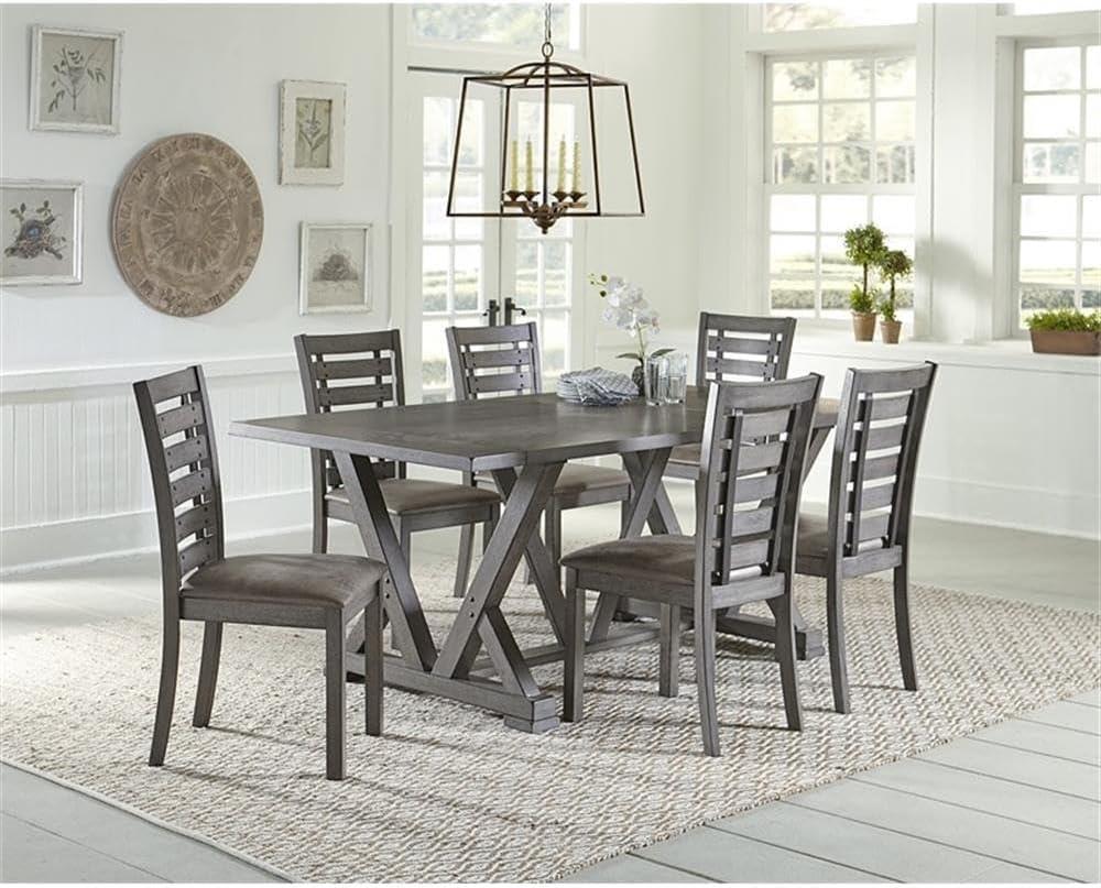 Harbor Gray Rectangular Wood Dining Table with Trestle Base