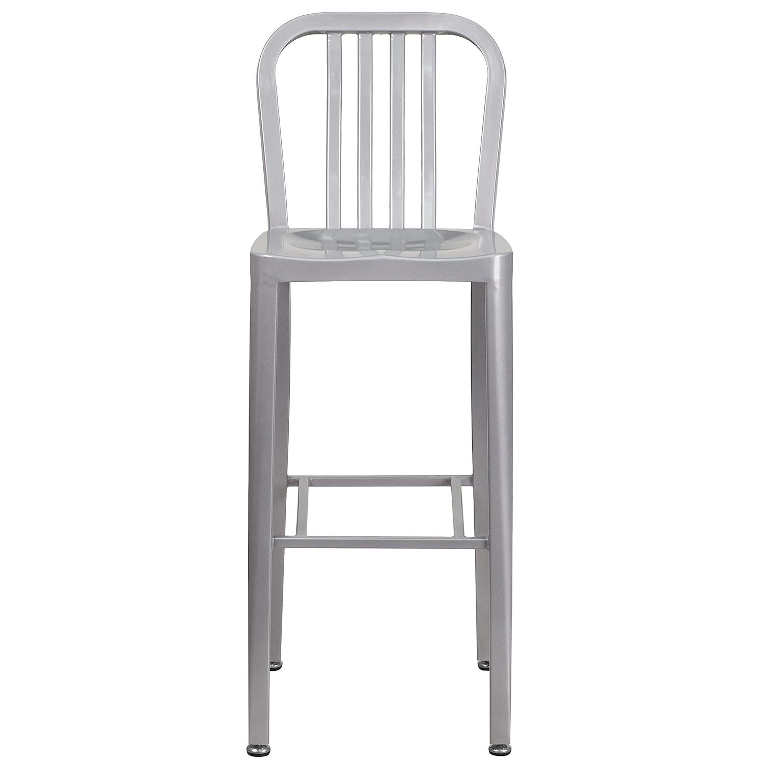 Flash Furniture Commercial Grade 30" High Silver Metal Indoor-Outdoor Barstool with Vertical Slat Back