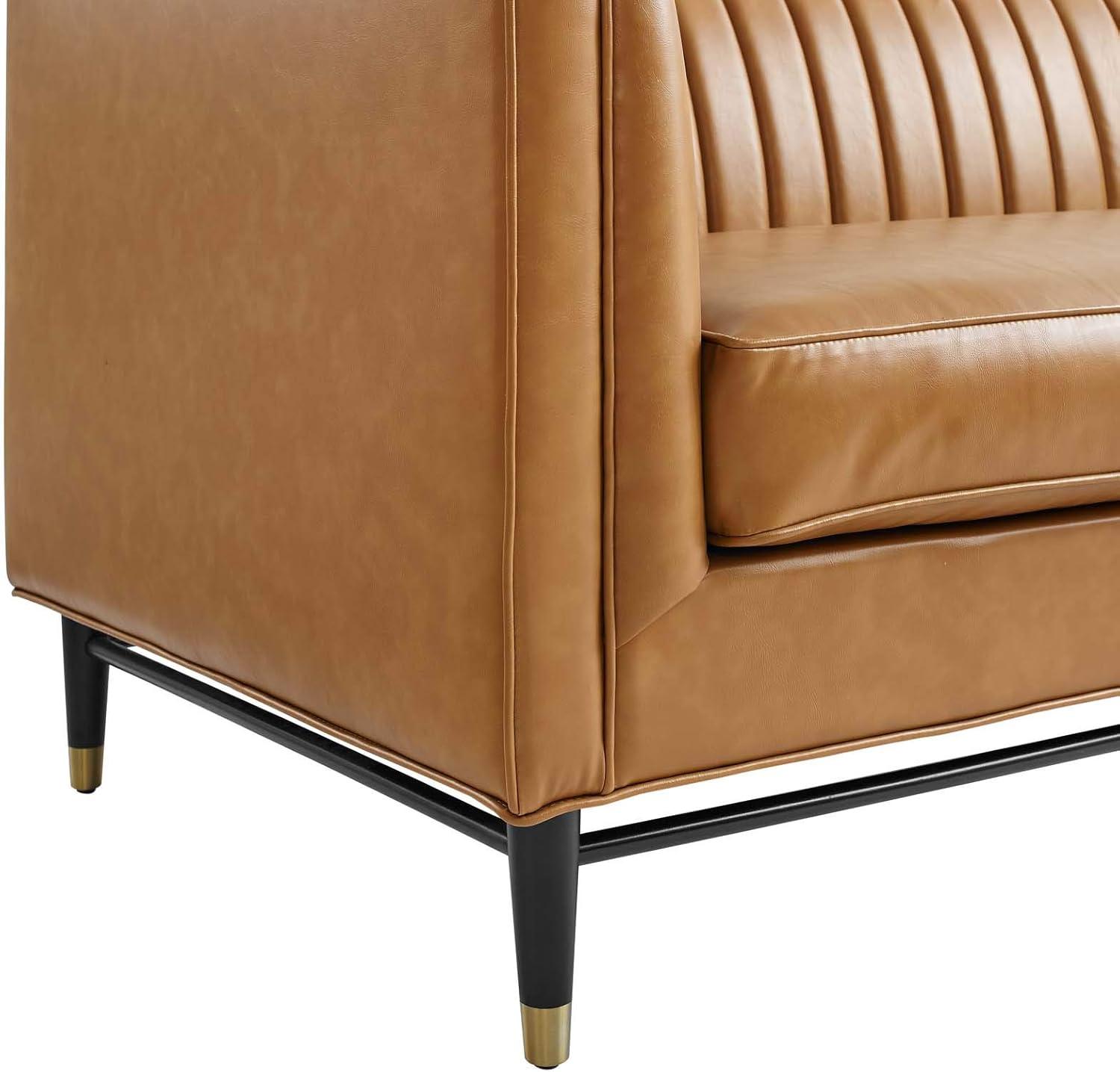 Modway Devote Channel Tufted Vegan Leather Sofa Tan: Modern 3-Seater, Faux Upholstery, Wood Frame