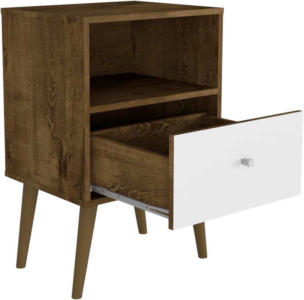 Liberty 1.0 Mid Century Modern Nightstand Rustic Brown/White - Manhattan Comfort