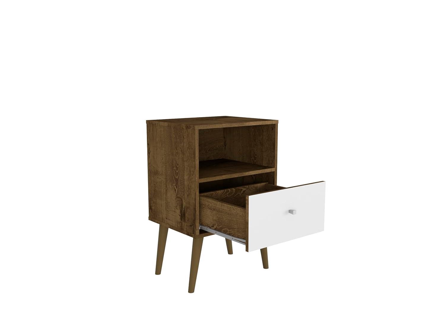 Liberty 1.0 Mid Century Modern Nightstand Rustic Brown/White - Manhattan Comfort