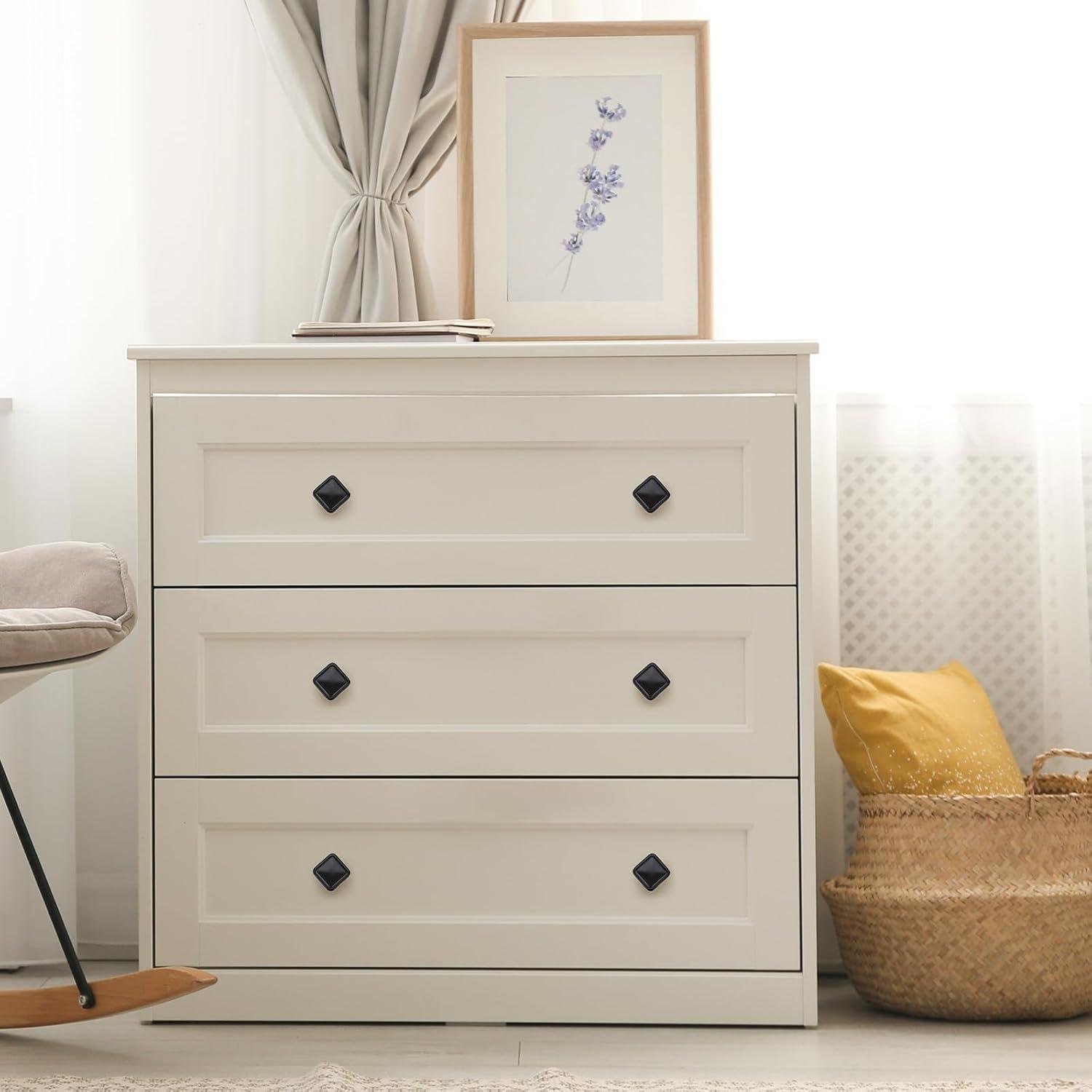 Single Hole Drawer Knobs - 10 Pack Black Cabinet Knobs - Square Dresser Knobs Dresser Handles Closet Door Knobs - Kitchen Cabinet Knobs - Cabinet Hardware