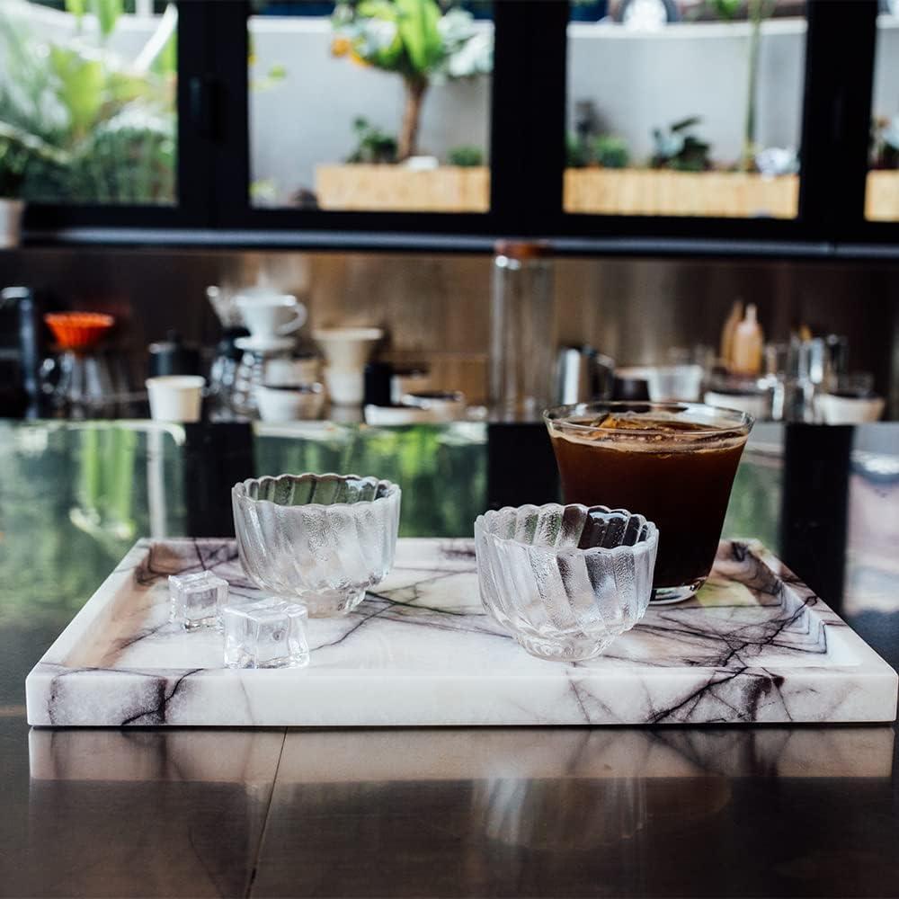 Real Luxurious Vanity Tray Natural Genuine Marble Storage Tray for Home Decor Stone Tray for Bathroom/Kitchen/Vanity/Dresser Non-Resin/Non-Ceramic(Lilac)