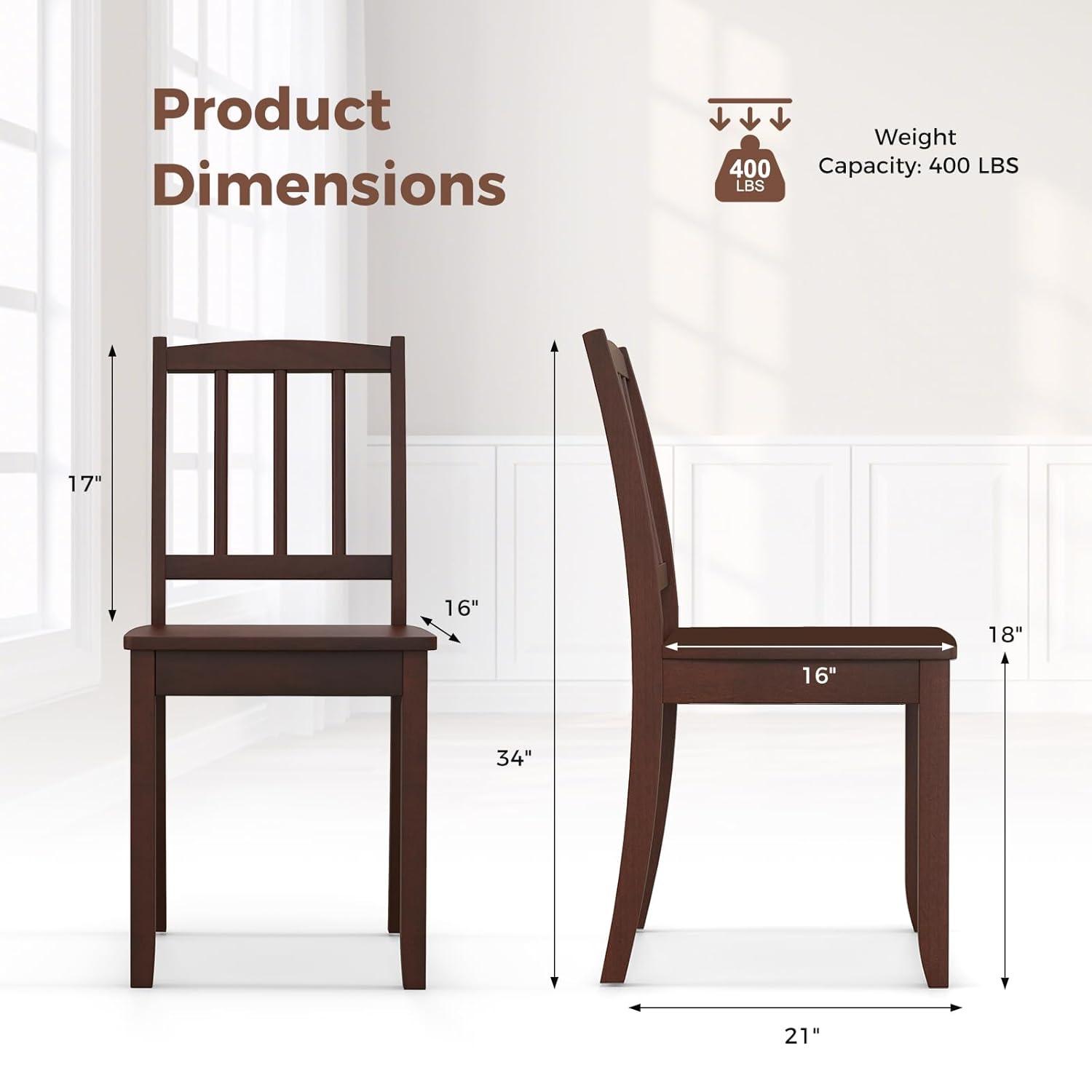 Giantex Wood Dining Chair, Set of 2 Dining Room Side Chair w/High Slat Back, Wood Legs, 100 Degree Curved Backrest Spacious Seat, Versatile Dining Chairs for Living Room Kitchen Dining Room