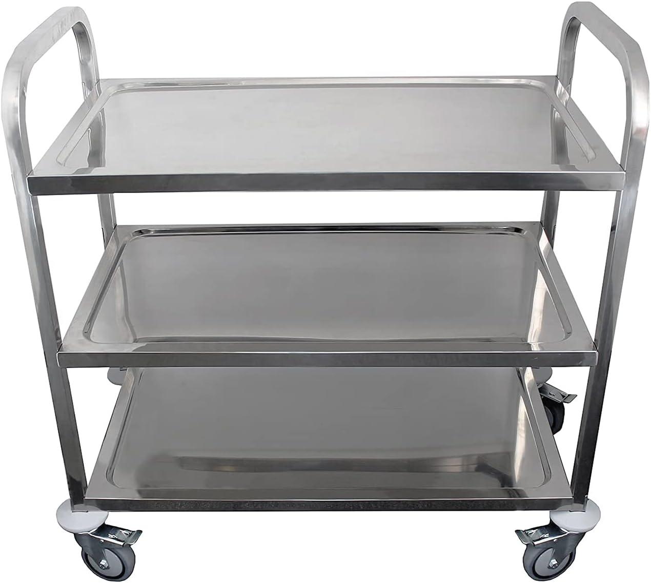 Small Stainless Steel 3-Shelf Utility Cart with Swivel Casters