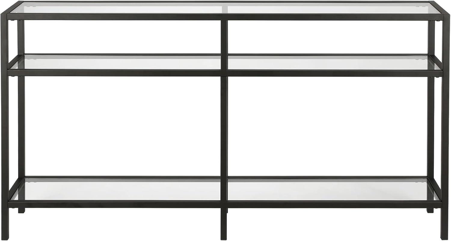 Evelyn&Zoe Sivil 55" Wide Rectangular Console Table with Metal Shelves, Matte White