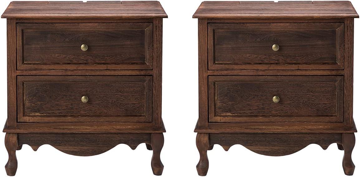 Walnut 24'' Tall 2-Drawer Nightstand Set with Charging Station