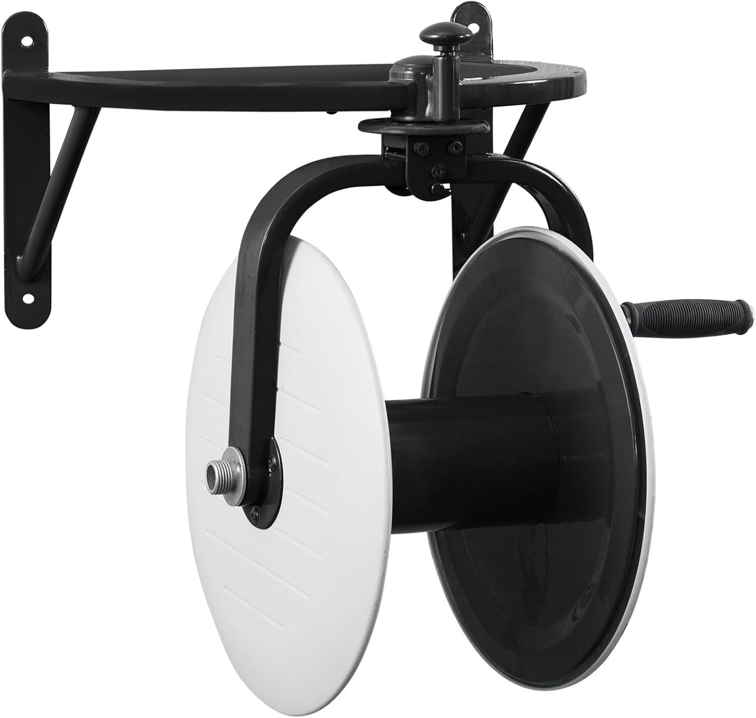 Black and White Steel Wall-Mount Hose Reel with 125-ft Capacity