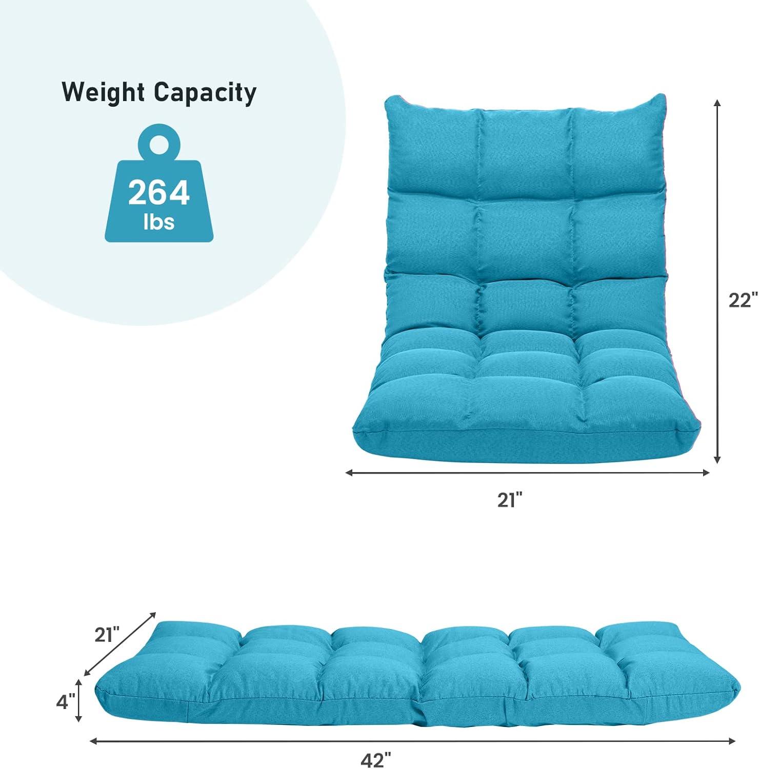 Giantex Adjustable Floor Gaming Sofa Chair w/14-Position, Cushioned Folding Lazy Reclinerw/High Resilience Sponge, Sleeper Bed Couch Recliner(Peacock Blue)
