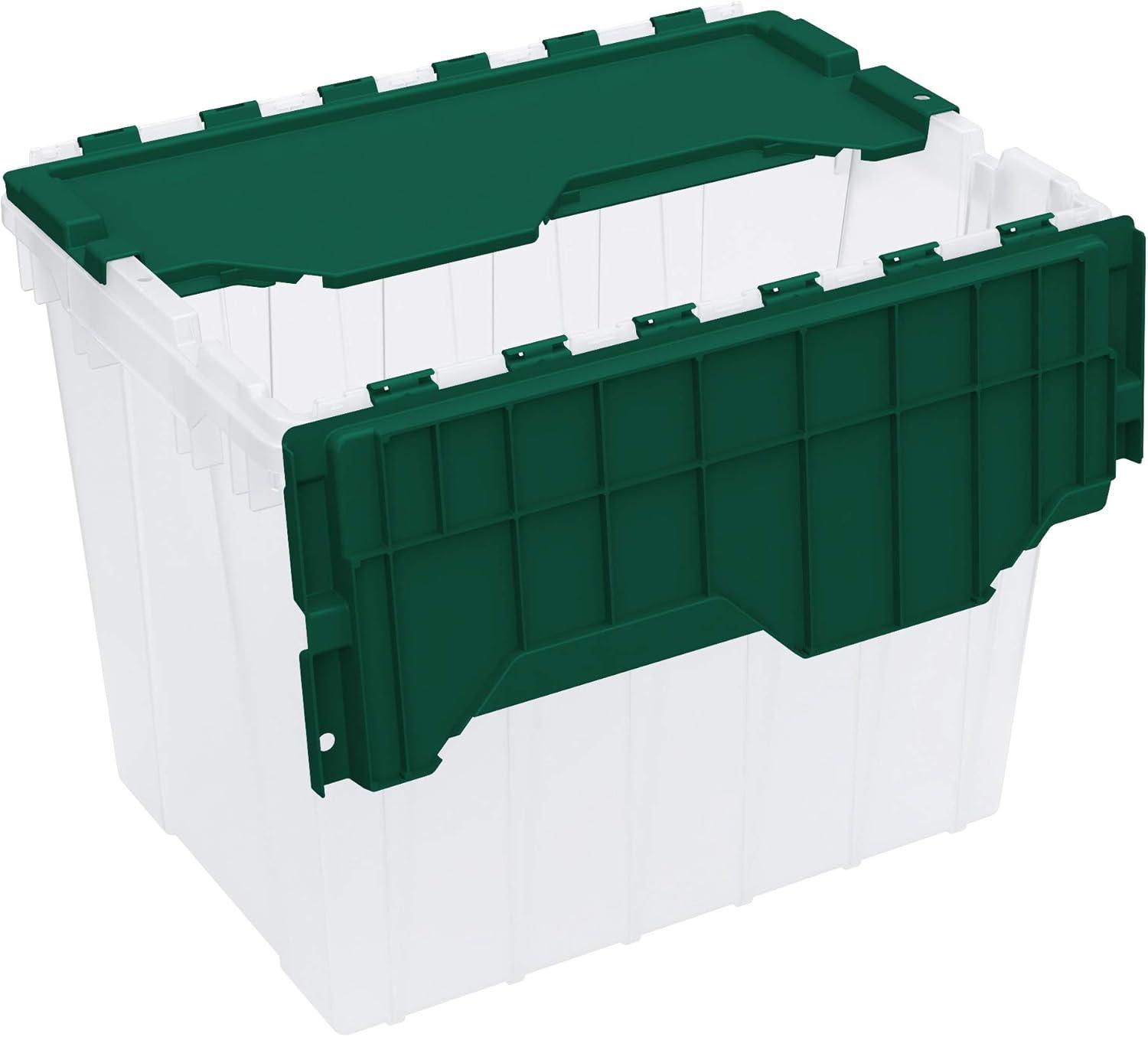 Clear and Green 18 Gallon Stackable Plastic Storage Box with Hinged Lid