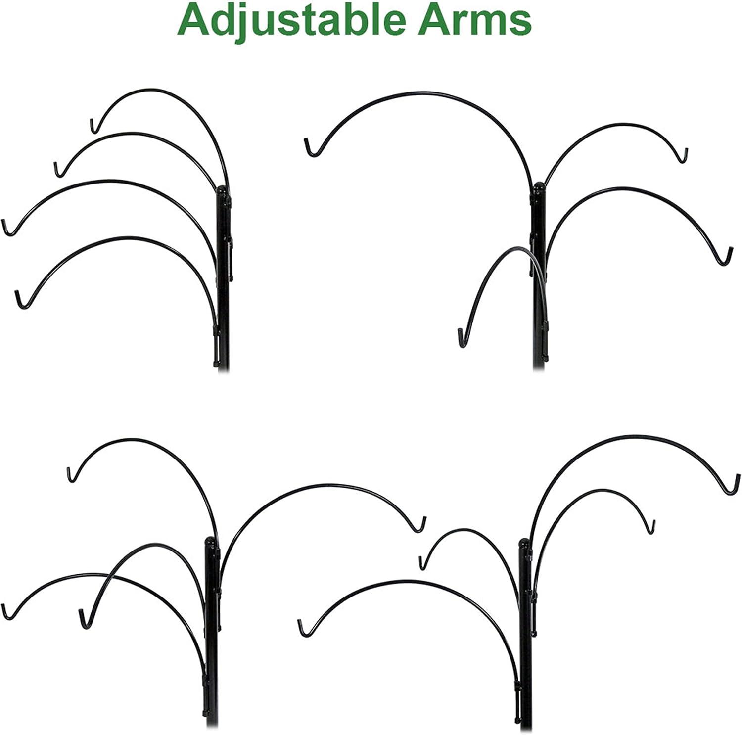 Sunnydaze 4-Arm Garden Hanging Basket Flower Plant Stand with Adjustable Arms - 84" - Black