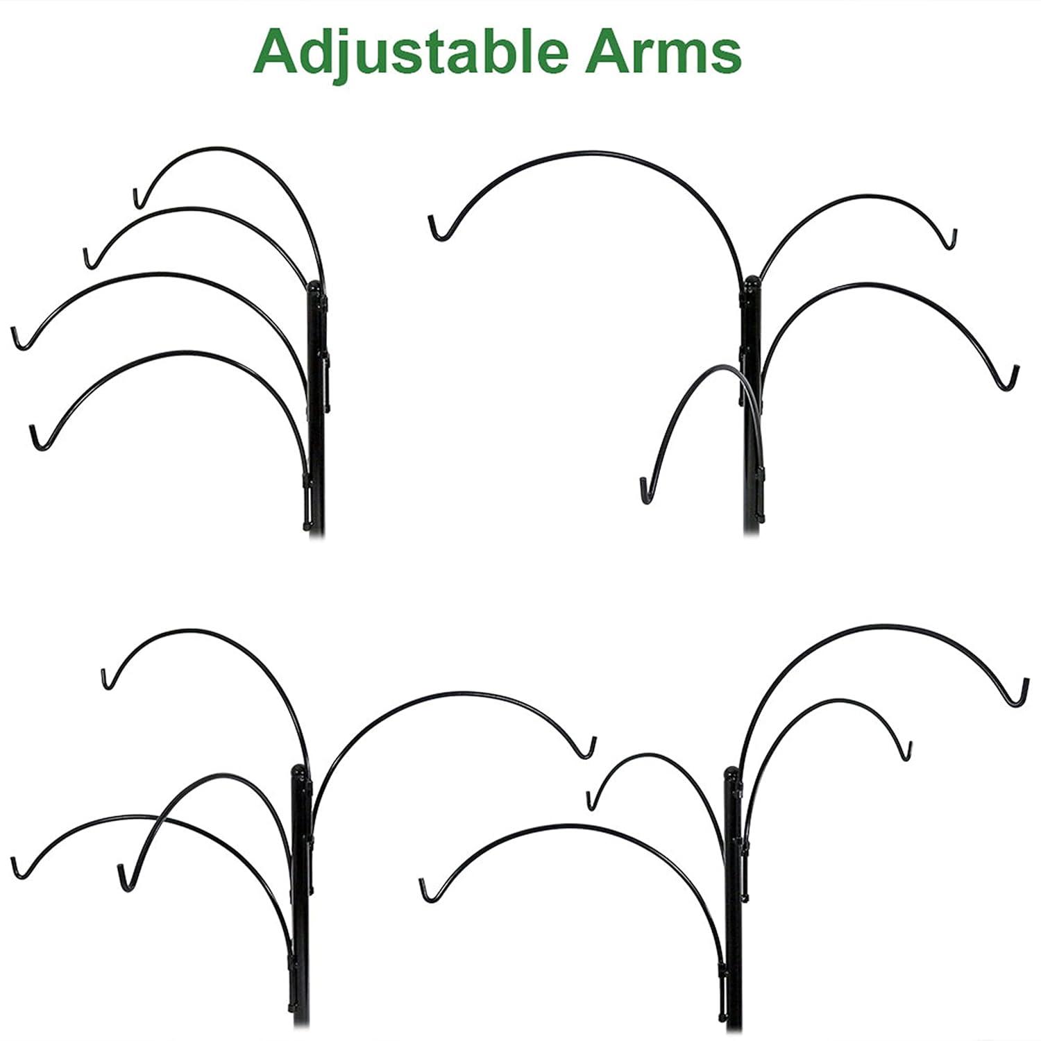 Sunnydaze 4-Arm Garden Hanging Basket Flower Plant Stand with Adjustable Arms - 84" - Black