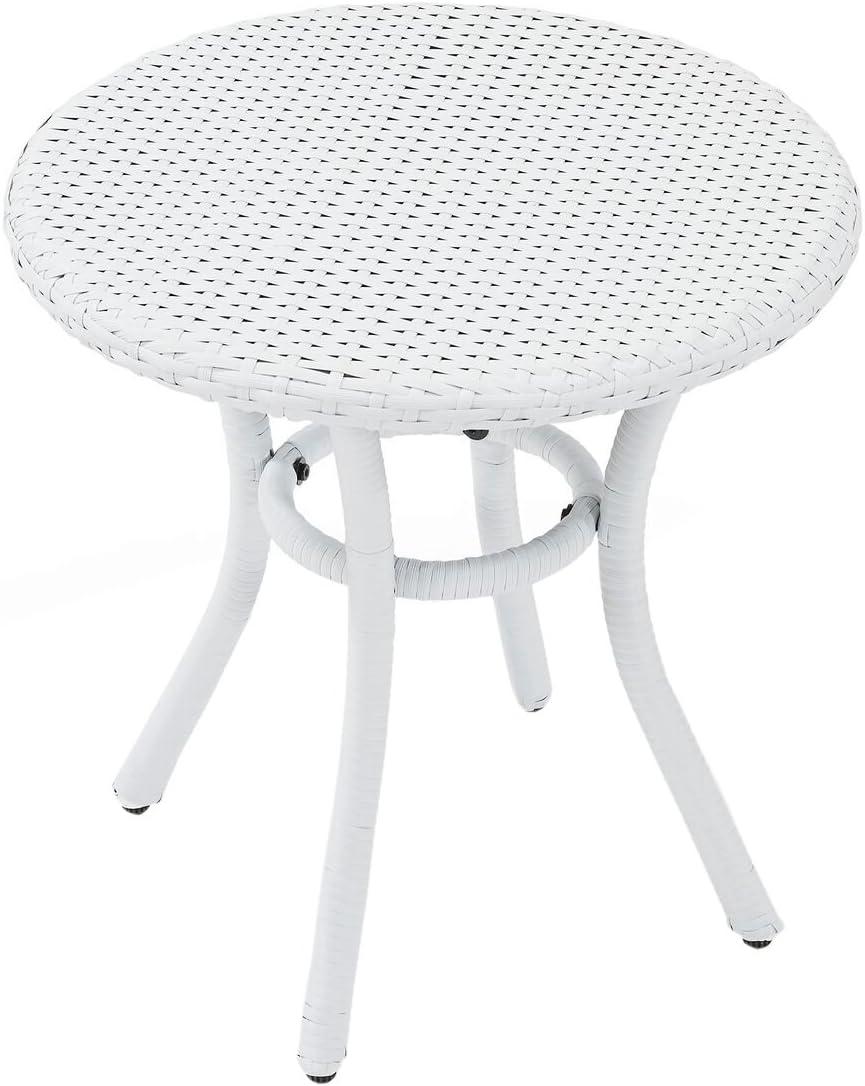 Crosley Palm Harbor Outdoor Wicker Round Side Table in White: UV-Resistant, Powder-Coated Steel Frame