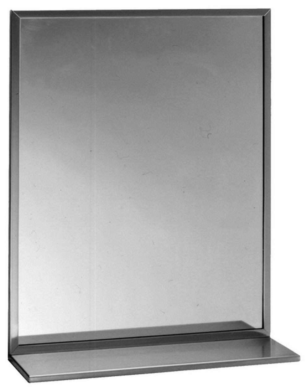 Silver Rectangular Stainless Steel Bathroom Mirror with Shelf