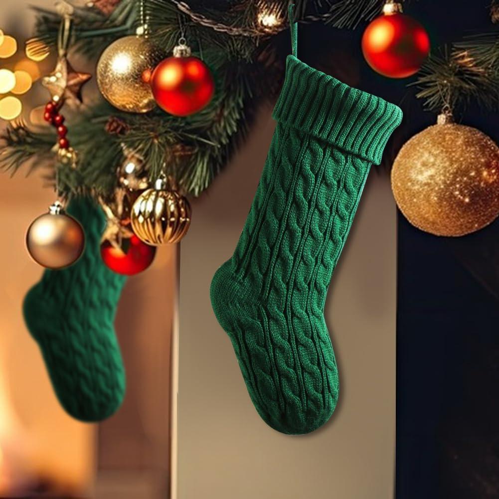 Dengmore Christmas Stockings 18 Inches Knitted Christmas Stockings Fireplace Hanging Gift Bags Monogram Xmas Stockings for Kids Family Holiday Party Decoration