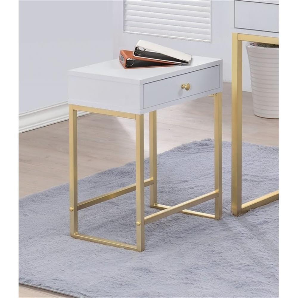 Chic Koren White and Brass Rectangular Side Table with Storage