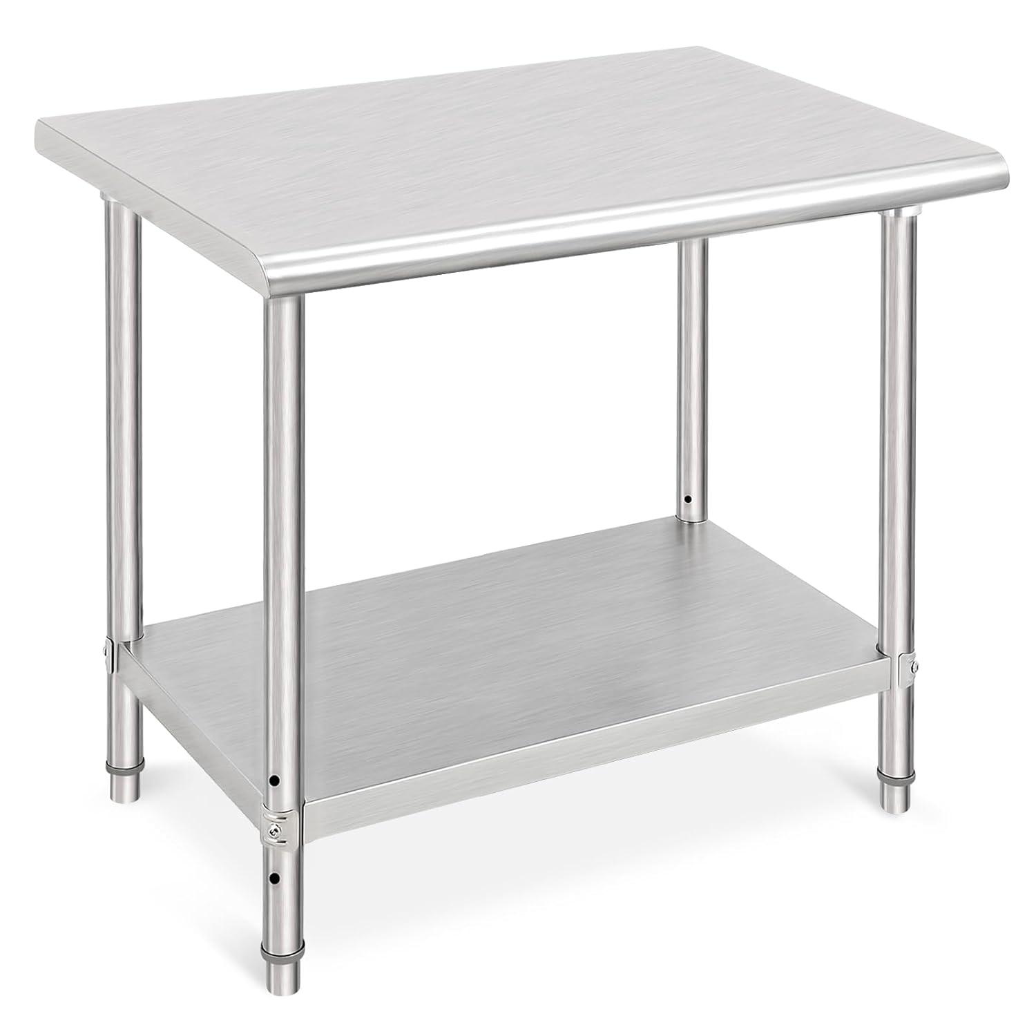 babevy Stainless Steel Table Commercial Work Table,NSF Three Layer Workbench Heavy Duty Prep Worktable