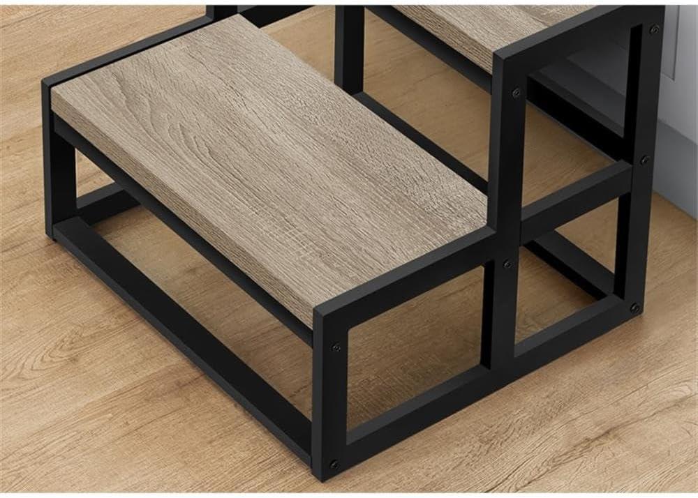 Monarch Specialties Ladder Step Stool Bedroom Kitchen Black Metal Dark Taupe Laminate Contemporary