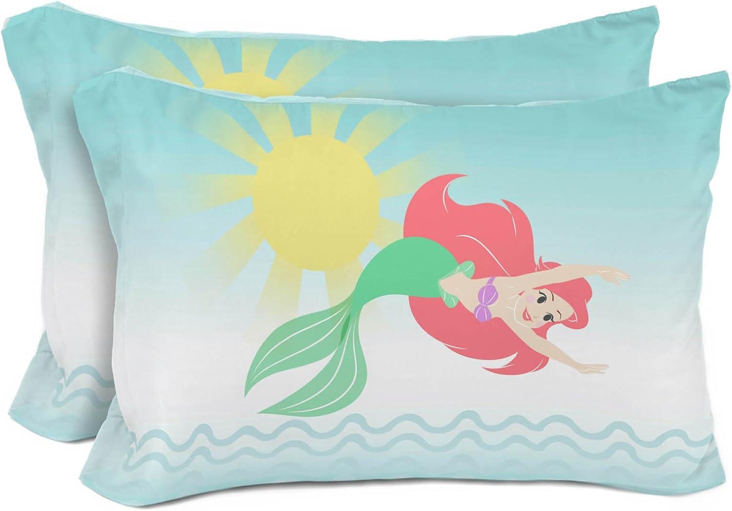 Sunny Side Up Disney The Little Mermaid 2 Pack Reversible Pillowcases - Double Sided Pillow Covers, Kids Super Soft Airel Bedding