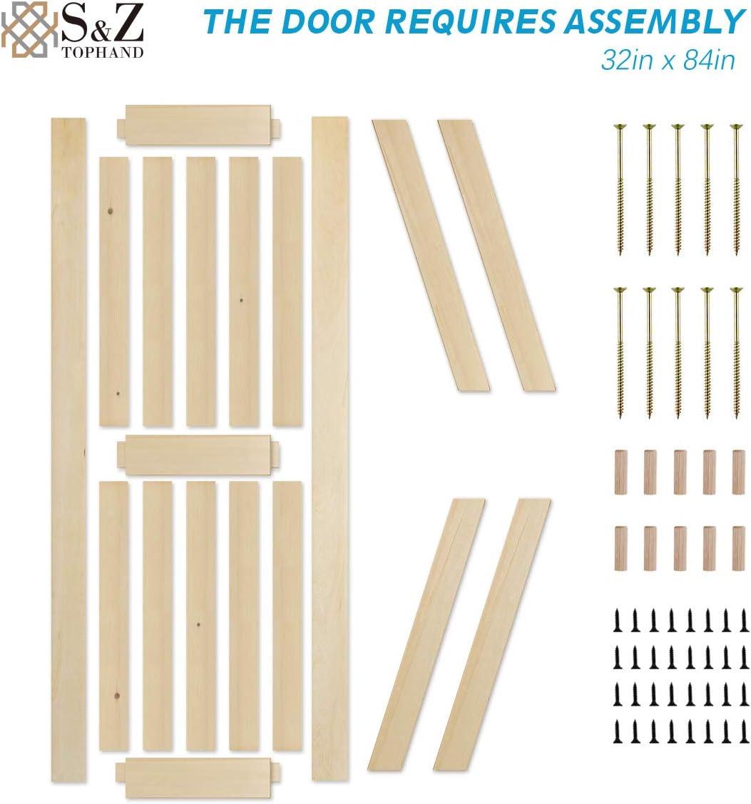 S&Z TOPHAND S&Z TOPHAND Unfinished British Brace Knotty Barn Door with Sliding Door Hardware Kit/Solid Wood/Sliding Door/Double Surfaces/A Simple Assembly is Required