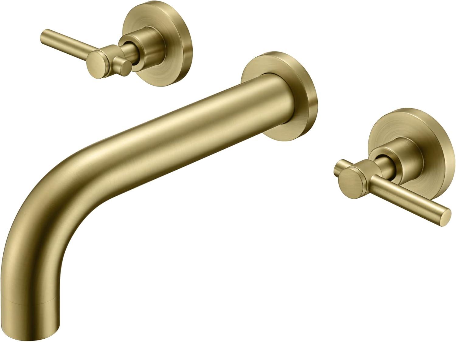 Sumerain Wall Mount Tub Faucet Brushed Gold Bathtub Faucet 3 Hole Tub Filler with Rough in Valve