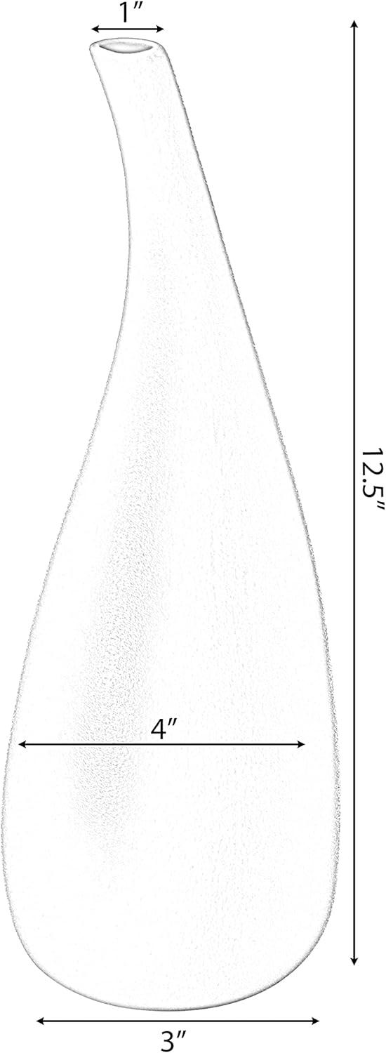 Uniquewise White Contemporary Unique Teardrop Shaped Ceramic Table Vase Flower Holder,12.5 Inch