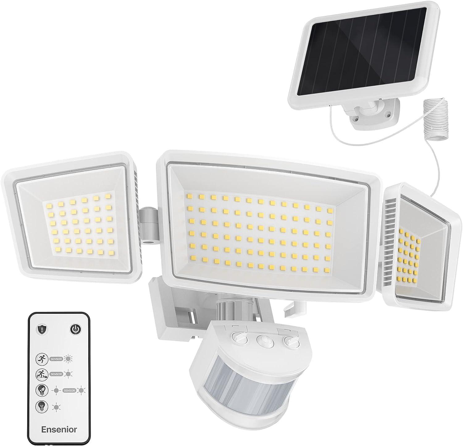 White Solar-Powered Motion Sensor LED Flood Light with Remote