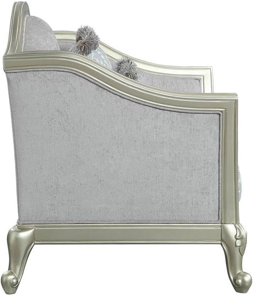 ACME Qunsia Chair with 2 Pillows in Light Gray Fabric and Champagne