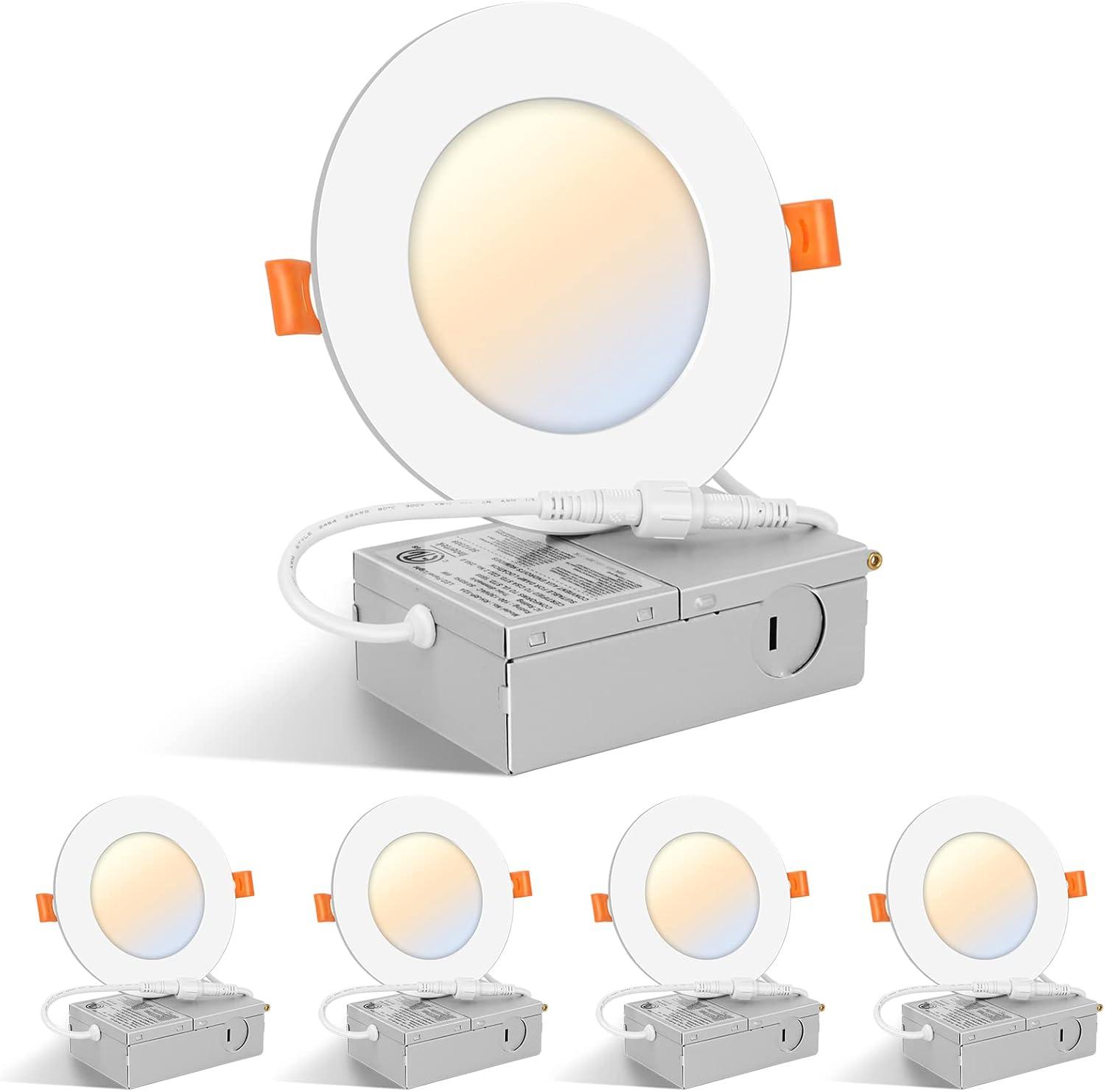 White Ultra-Thin LED Recessed Ceiling Lights with Junction Box