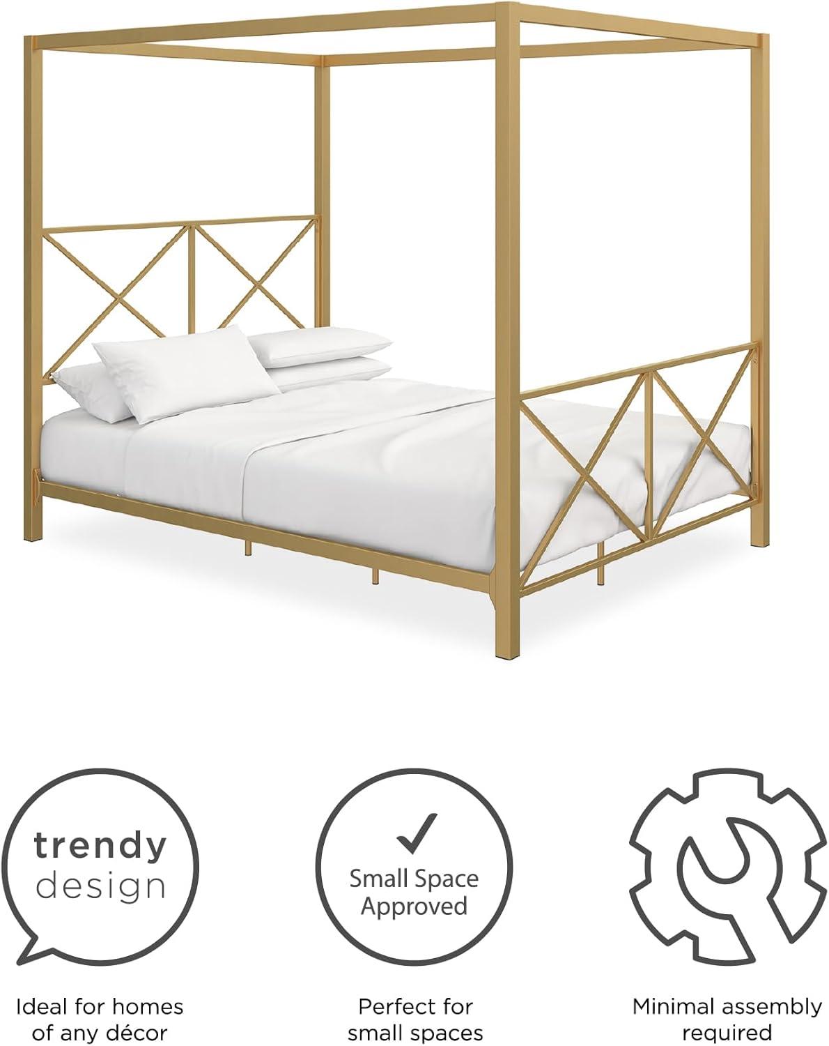 DHP Rosedale Metal Canopy Poster Bed Frame, Full, Gold