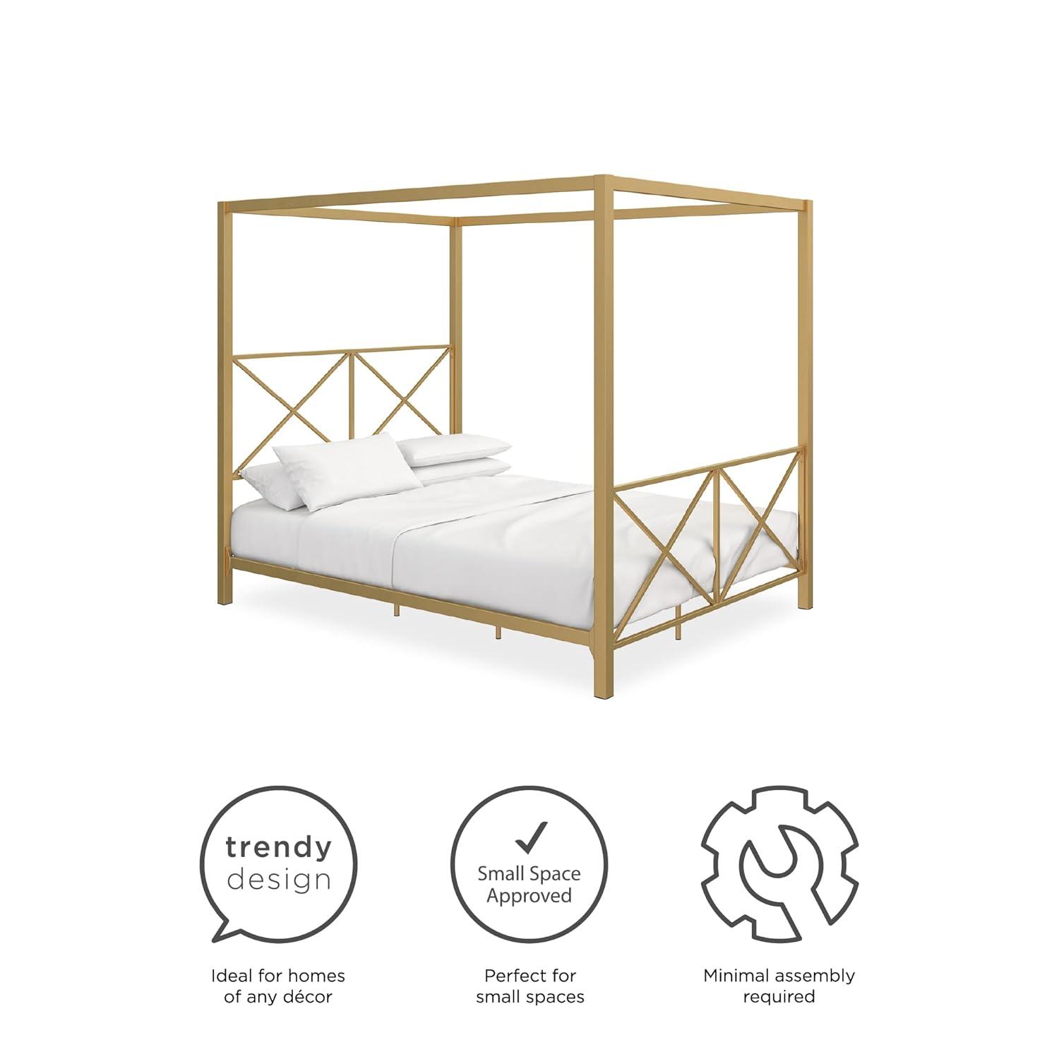 DHP Rosedale Metal Canopy Bed, Queen, Gold