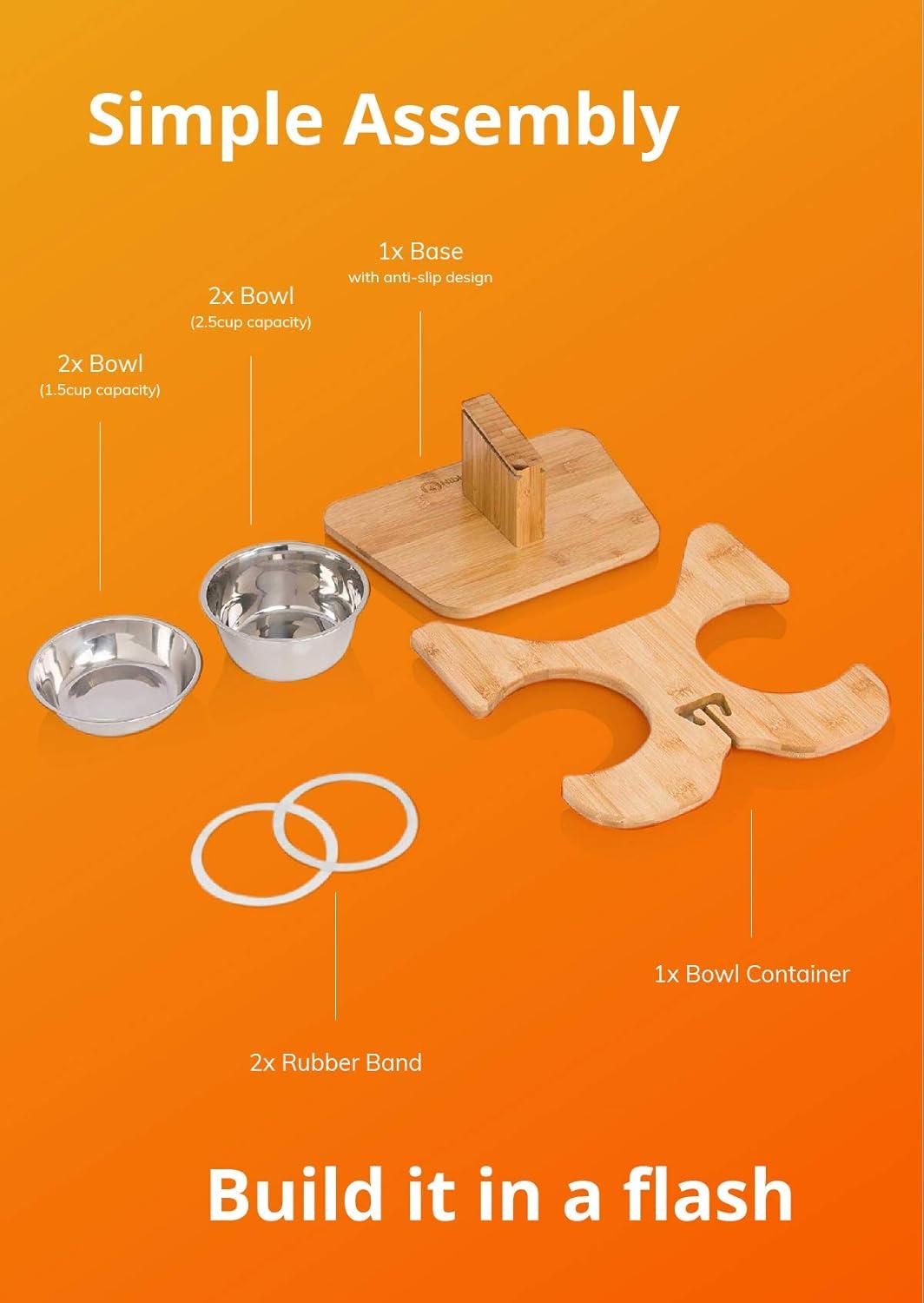 Large Elevated Bamboo and Stainless Steel Dog Feeder