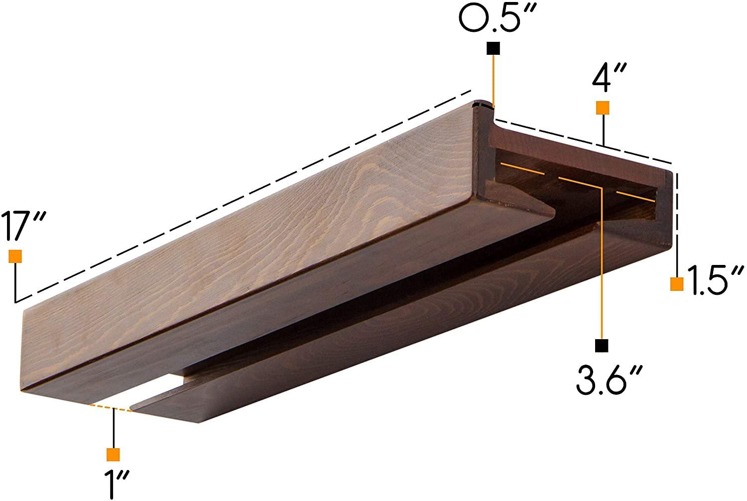 Rustic State Smith Wall Mounted Wood Floating Wine Bottle Rack with Glassware Holder Stemware Shelf Storage Organizer - Home, Kitchen, Dining Room Bar Décor - Walnut